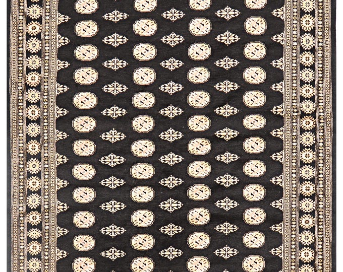 7x10 rug 300x204cm handmade hand knotted traditional Pakistani bokhara rug super soft luxury feel oriental area rug black & gold bukhara rug
