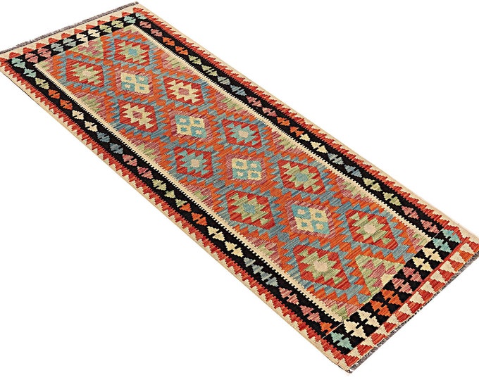 2x6 runner rug 197x73cm Afghan handmade traditional kilim rug handwoven flatwoven contemporary rug natural dyes and wool maimana kilim rug