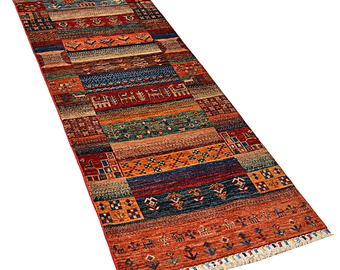 2x7 runner rug 205x74cm unique Handmade hand-knotted Afghan rug traditional Oriental natural wool area rug Afghan shawl ariana ersari rug