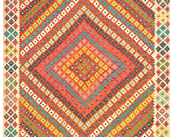 6x7'7 area rug 232x187cm Brand new handmade Afghan kilim rug handwoven flatwoven traditional maimana kilim rug made with natural wool & dyes