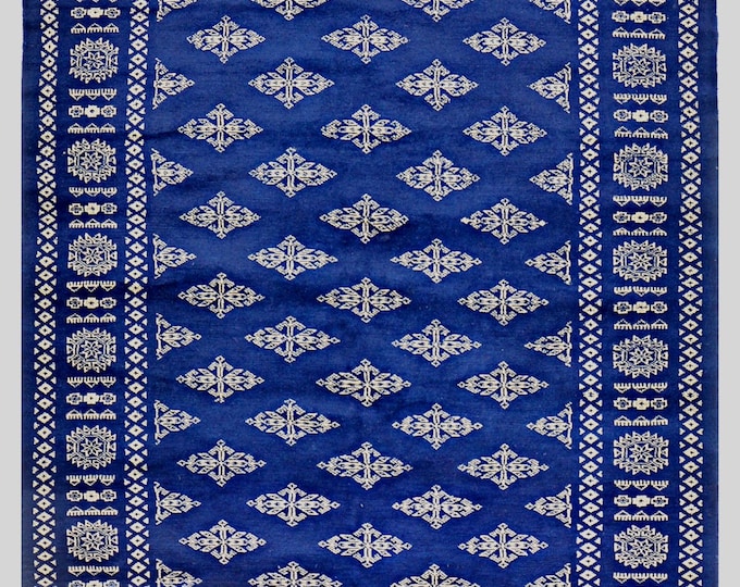 5x7 rug 200x136cm handmade traditional Authentic Pakistani hand knotted Bokhara rug super soft luxury feel oriental wool rug Blue area rug