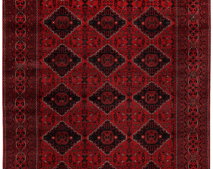 6.6x9 area rug 288x196cm handmade hand-knotted very fine quality traditional Afghan khamyab rug dark red large geometric soft wool area rug