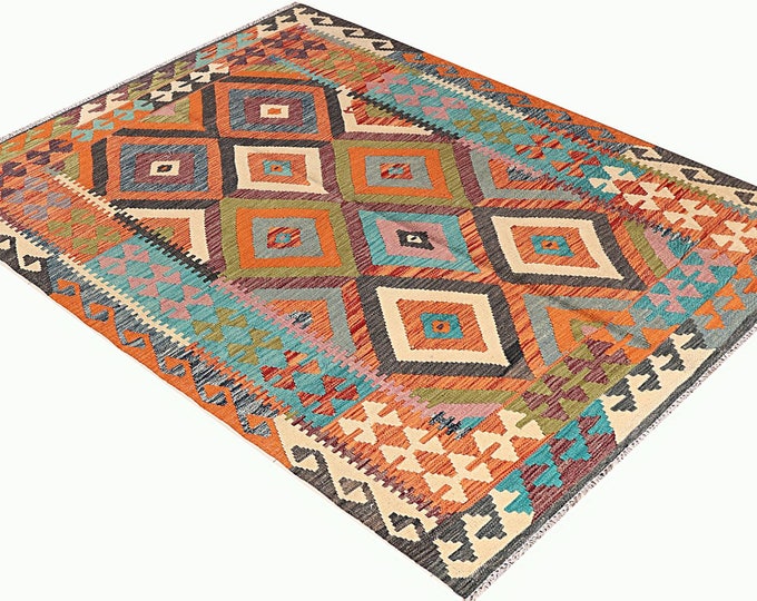 5x6 rug 187x144cm Afghan kilim rug handmade rug traditional rug flatwoven contemporary rug maimana kilim rug area rug handwoven rug wool rug