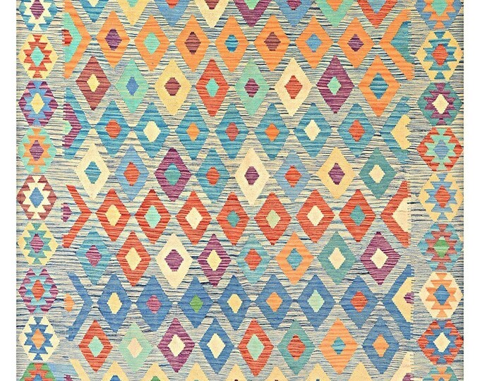 7x10 rug 303x202cm Brand new handmade rug traditional rug flatwoven contemporary rug Afghan kilim rug natural wool Area rug  Maimana kilim