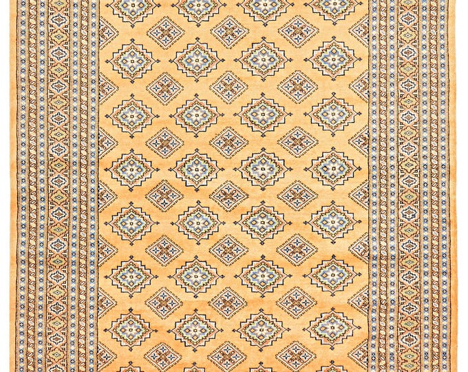 6'5x10' rug 312x198cm beautiful handmade hand knotted Pakistani traditional authentic Bokhara rug super soft velvety feel Gold wool area rug