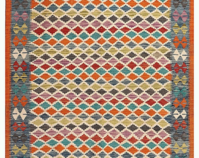 5x7 area rug 206x146cm Brand new Authentic Afghan handmade traditional kilim rug handwoven nomadic oriental contemporary flatwoven wool rug