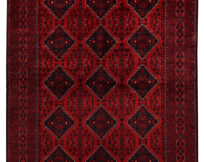 7x10 rug 300x200cm very fine quality khamyab rug traditional deep red rug Afghan rug large geometric rug hand knotted rug soft wool area rug