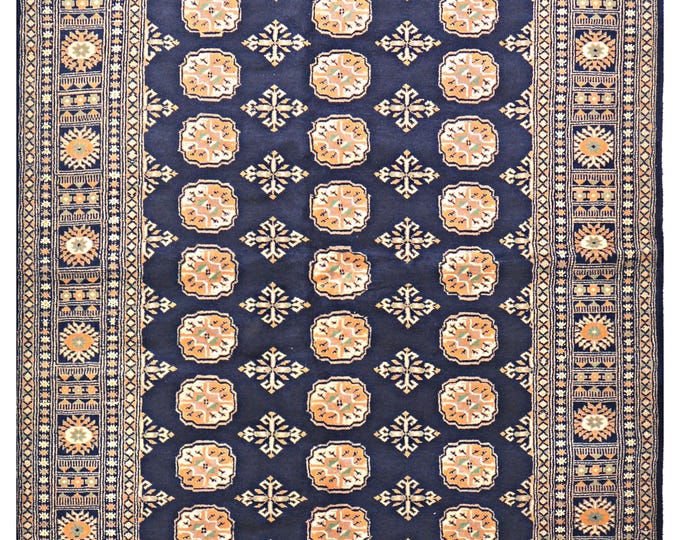 5x8 rug 247x155cm traditional handmade hand knotted Pakistani wool bokhara rug super soft luxury fine quality wool area rug navy blue & gold