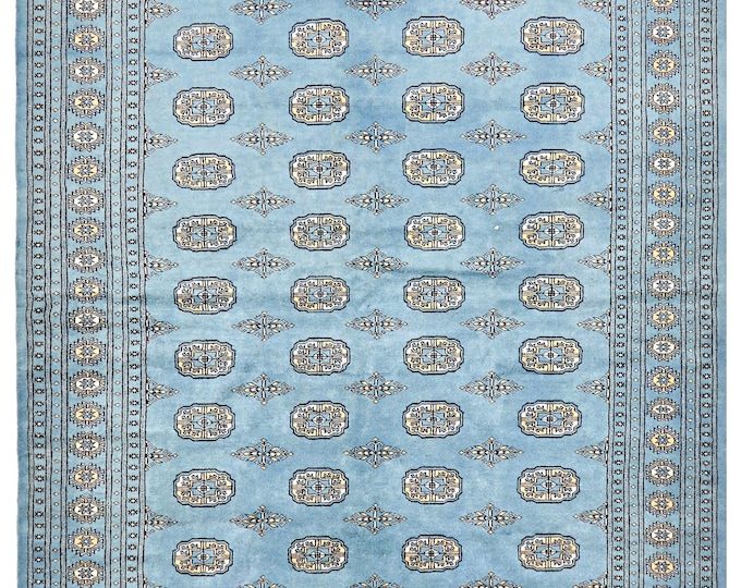 7x10 rug 310x200cm handmade traditional oriental rug Authentic Pakistani hand knotted blue Bokhara rug super soft feel natural wool area rug
