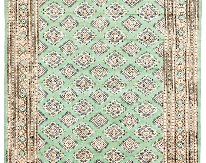 7x8 rug 255x200cm handmade traditional Authentic Pakistani hand knotted green Bokhara rug super soft feel luxury oriental wool area rug