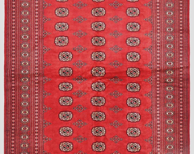 6x9 rug 287x195cm handmade traditional Pakistani hand knotted Bokhara rug super soft luxury feel oriental wool area rug classic red Bukhara