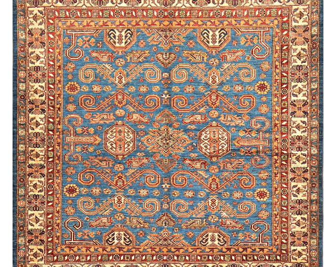 6x6 rug 208x195cm fine quality Handmade rug hand knotted rug Afghan super Kazak rug traditional wool rug oriental kazak rug afghan area rug