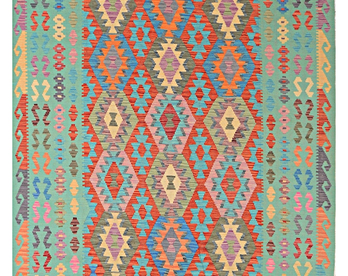 6x9 rug Brand new handmade Maimana rug traditional flatwoven contemporary Afghan kilim rug 295x196cm natural wool Area rug Large kilim rug