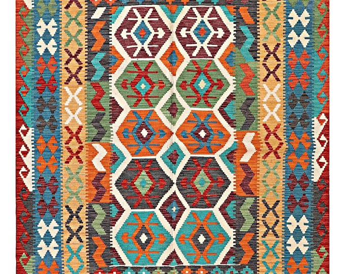 5x7 rug handmade rug 204x158cm traditional rug flatwoven rug contemporary rug Afghan kilim rug  area rug natural wool rug maimana kilim rug