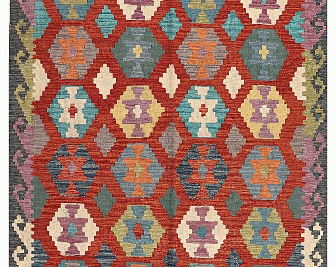 5x6 rug 193x154cm Brand new Afghan rug handmade rug maimana kilim rug traditional rug flatwoven rug handwoven contemporary rug wool Area rug