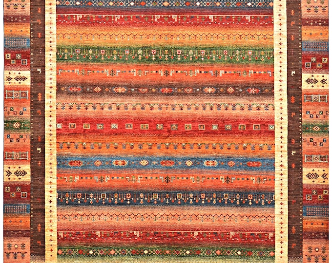 Handmade Afghan Khurjeen Rug 8x10' Hand-knotted Traditional Oriental Carpet Natural wool area rug Authentic Samarkand Ariana rug Multicolor