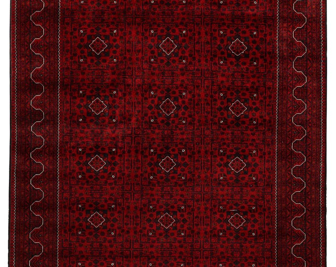 7x10 area rug 292x203cm handmade traditional red Afghan rug high quality Authentic hand knotted natural soft wool rug Turkmen khamyab rug