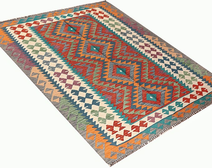 5x7 rug 206x152cm Afghan kilim rug handmade rug traditional rug flatwoven contemporary rug maimana kilim rug area rug handwoven rug wool rug