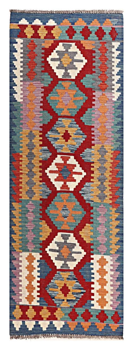 ハンドメイドのアフガンキリムランナーラグ 2 x 7フィート 平織り