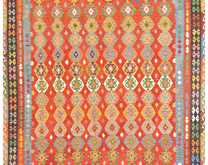 New Handmade Afghan Kilim Rug 10'x16' Flatweave Handwoven Traditional Geometric Oriental Large Maimana Wool Area Rug Natural dyes Multicolor