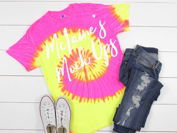 Download Tie Dye Fluorescent Pink Cd100 Mock Up Flat Lay Shirt Mock Etsy