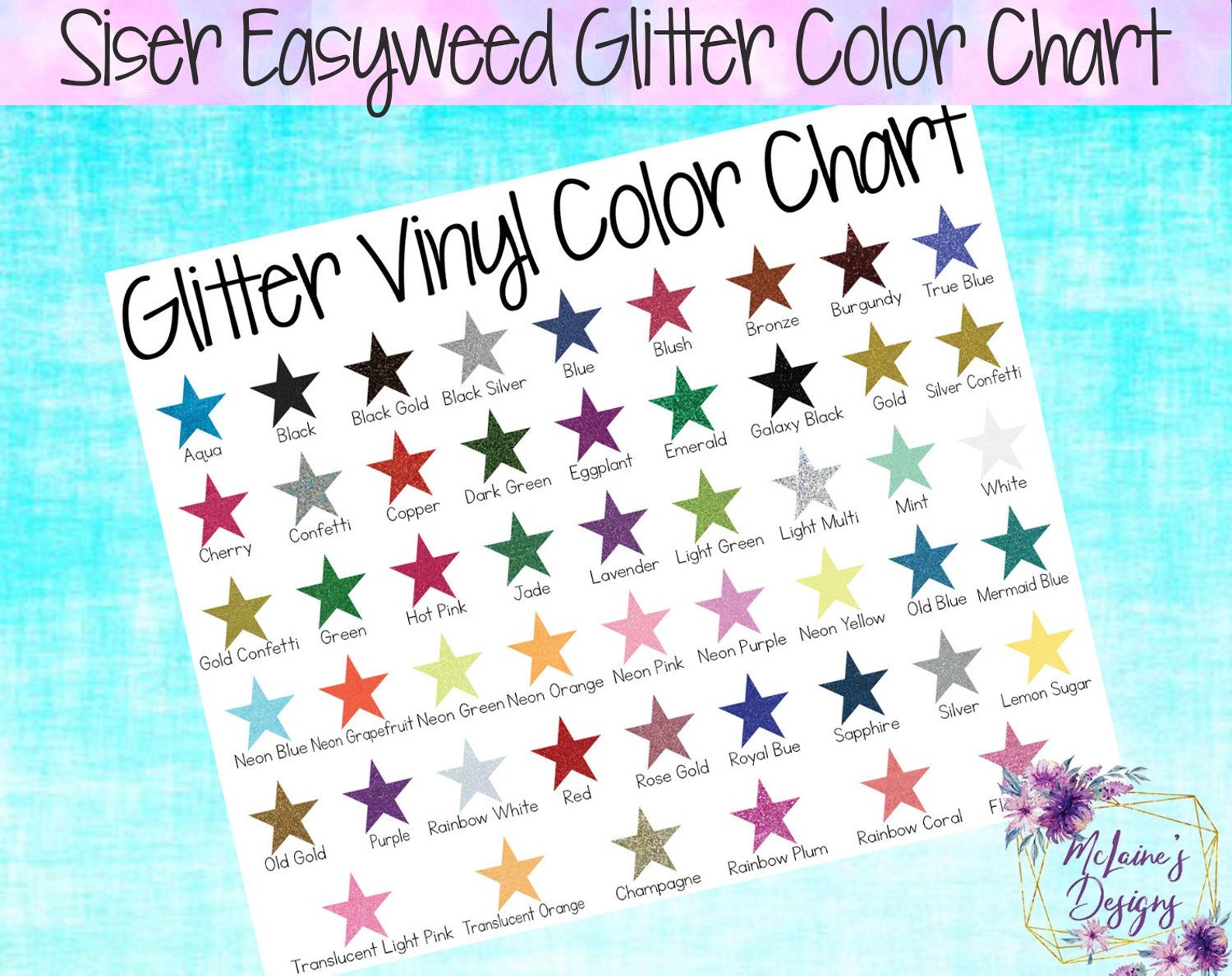 Siser Glitter HTV Color Chart Use on Your site or Etsy Etsy Finland