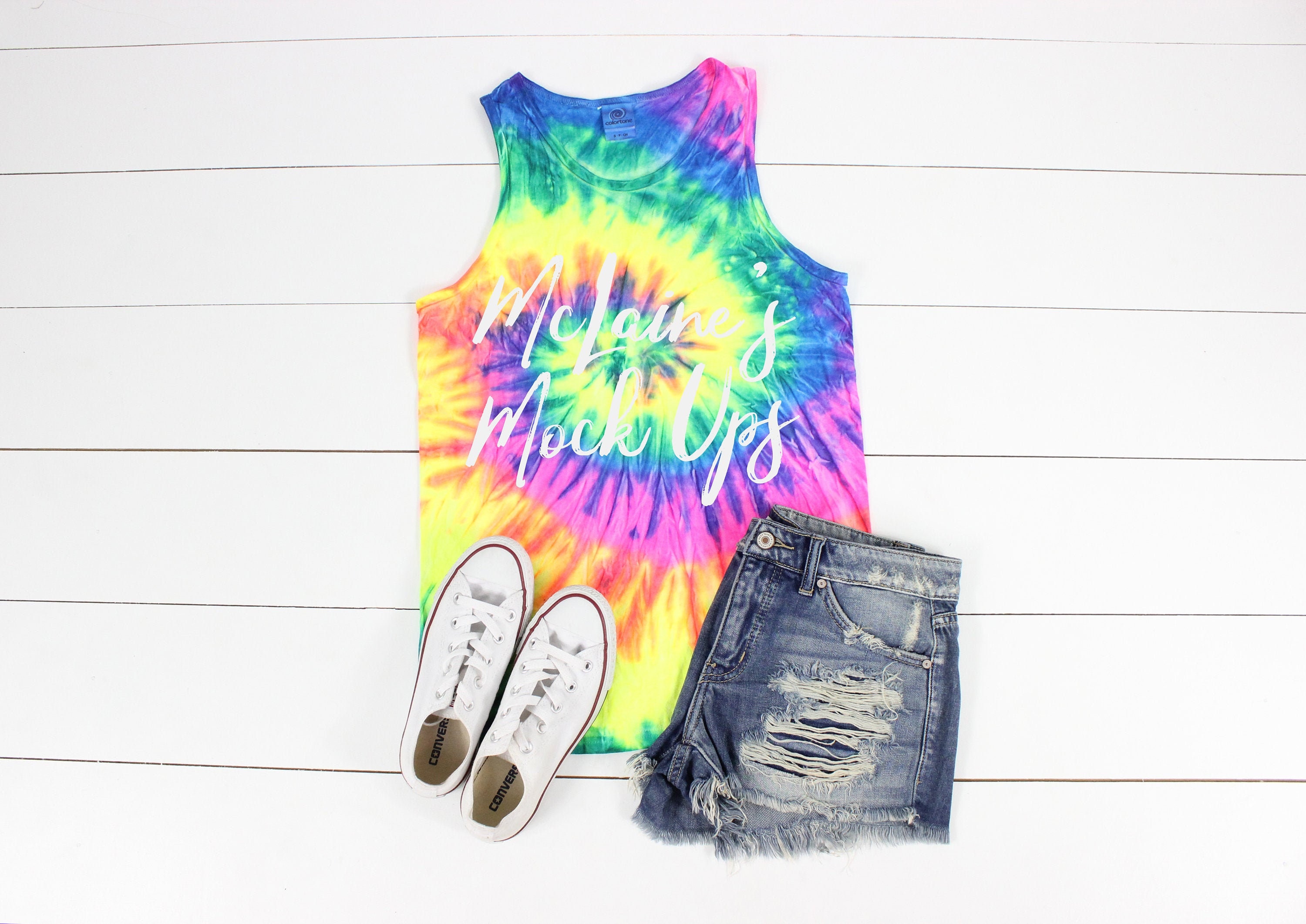 Download Tie Dye Neon Rainbow Cd3500 Mock Up Flat Lay Shirt Mock Up Etsy