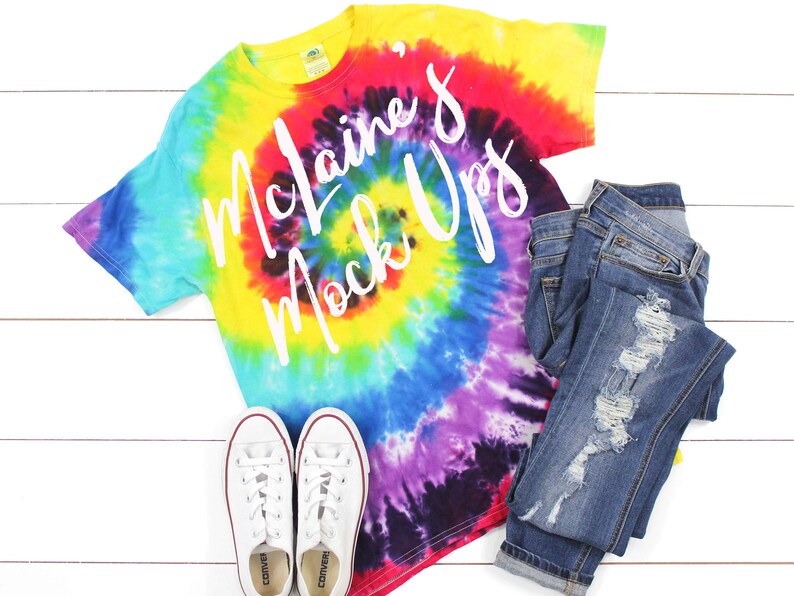 Download Tie-Dye Reactive Rainbow CD100 Mock Up Flat Lay Shirt Mock ...