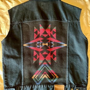 Pendleton Denim Vest&gt;Men&#39;s Large, Native Style Vest, Southwest Vest, Pendleton Jacket, Jean Jacket, Denim Vest