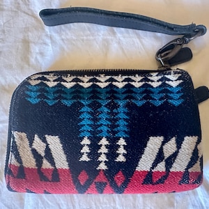 Pendleton Zip Pouch> Leather/wool pouch, wallet, coin purse, phone bag, pendleton clutch