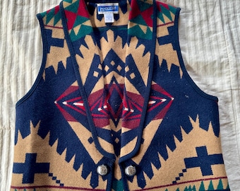 Gilet Pendleton en laine moyen pour femme, gilet sud-ouest, gilet de style autochtone, vestes Pendleton, gilet en laine de style autochtone