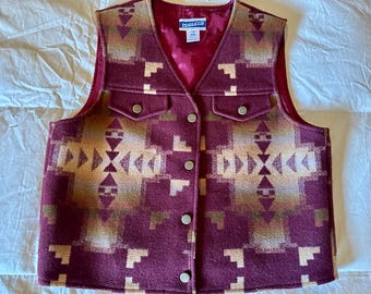 Chaleco de lana Pendleton> Talla pequeña/mediana para mujer (10), chaleco estilo suroeste, chaleco estilo nativo, chaquetas Pendleton, chaleco de lana estilo nativo
