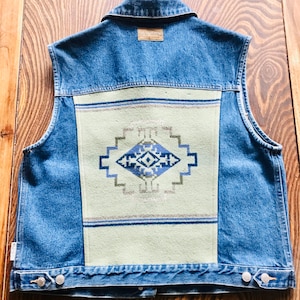 Pendleton Denim Vest&gt;Women&#39;s Large, Native Style Jacket, Southwest Vest, Pendleton Jacket, Jean Jacket, Denim Vest