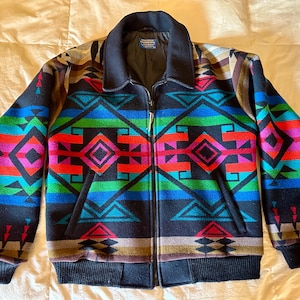 Pendleton Flight Jacket&gt; Men’s Large, Wool Jacket, Native Style Jacket, Southwest Jacket, Pendleton Wool Jacket, Stylish Jacket