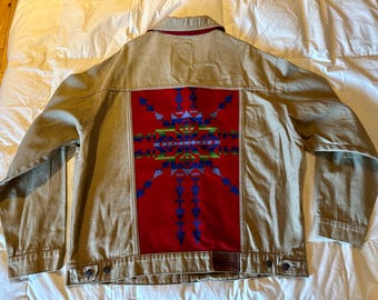 Pendleton Denim Jacket>Men's XXL, Native Style Jacket, Southwest Jacket, Pendleton Jacket, Stylish Jacket, Jean Jacket, Denim Jacket