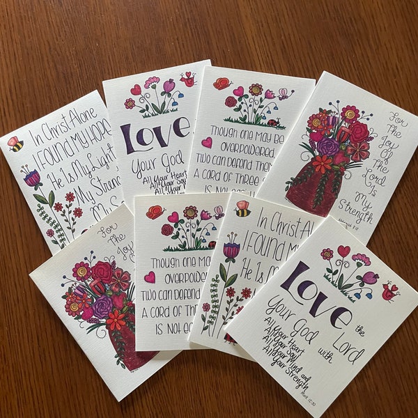 8 Bible Verse Note Cards-Hand-Designed & Lettered-Religious Note Cards-Christian Note Cards-Hostess Gift-Religious Note Cards -Blank Inside.