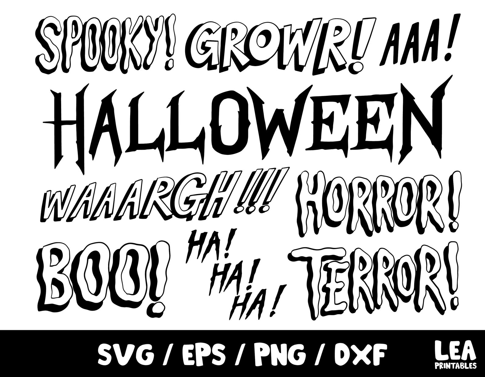 Halloween spooky scary words SVG set spooky cute hand drawn Etsy