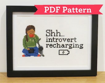 Introvert Recharging Cross Stitch Digital PDF Pattern