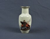 Vintage Samurai Vase, Japanese Warrior, Off White, Black Horse, Home Decor, Oriental Decoration, Amphora Style, Japan Mark, Porcelain Art