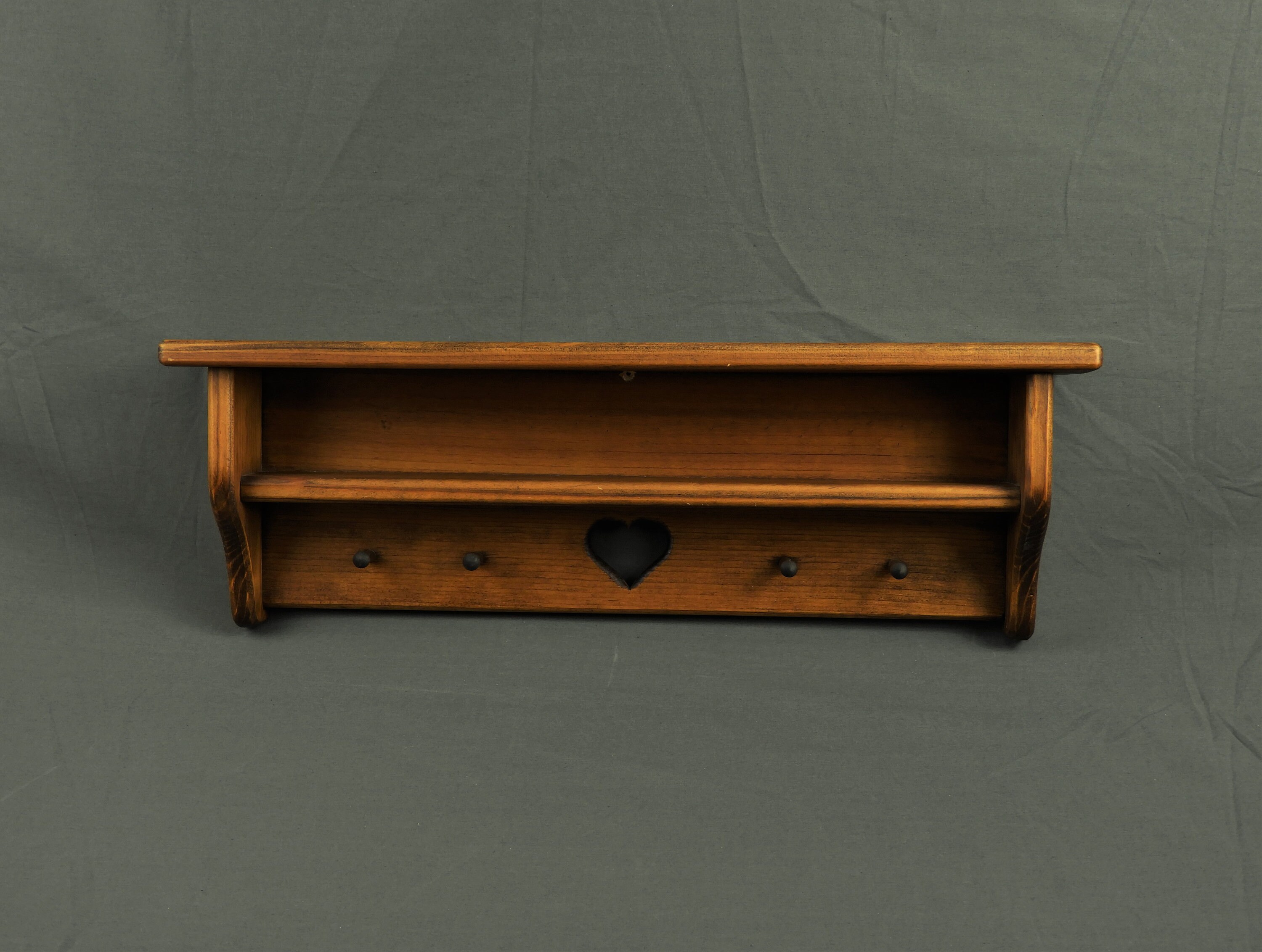 Vintage Wooden Shelf, Wall Hanging, Brown Stain, Medium to Dark, Home Decor, Coat Rack, Wood