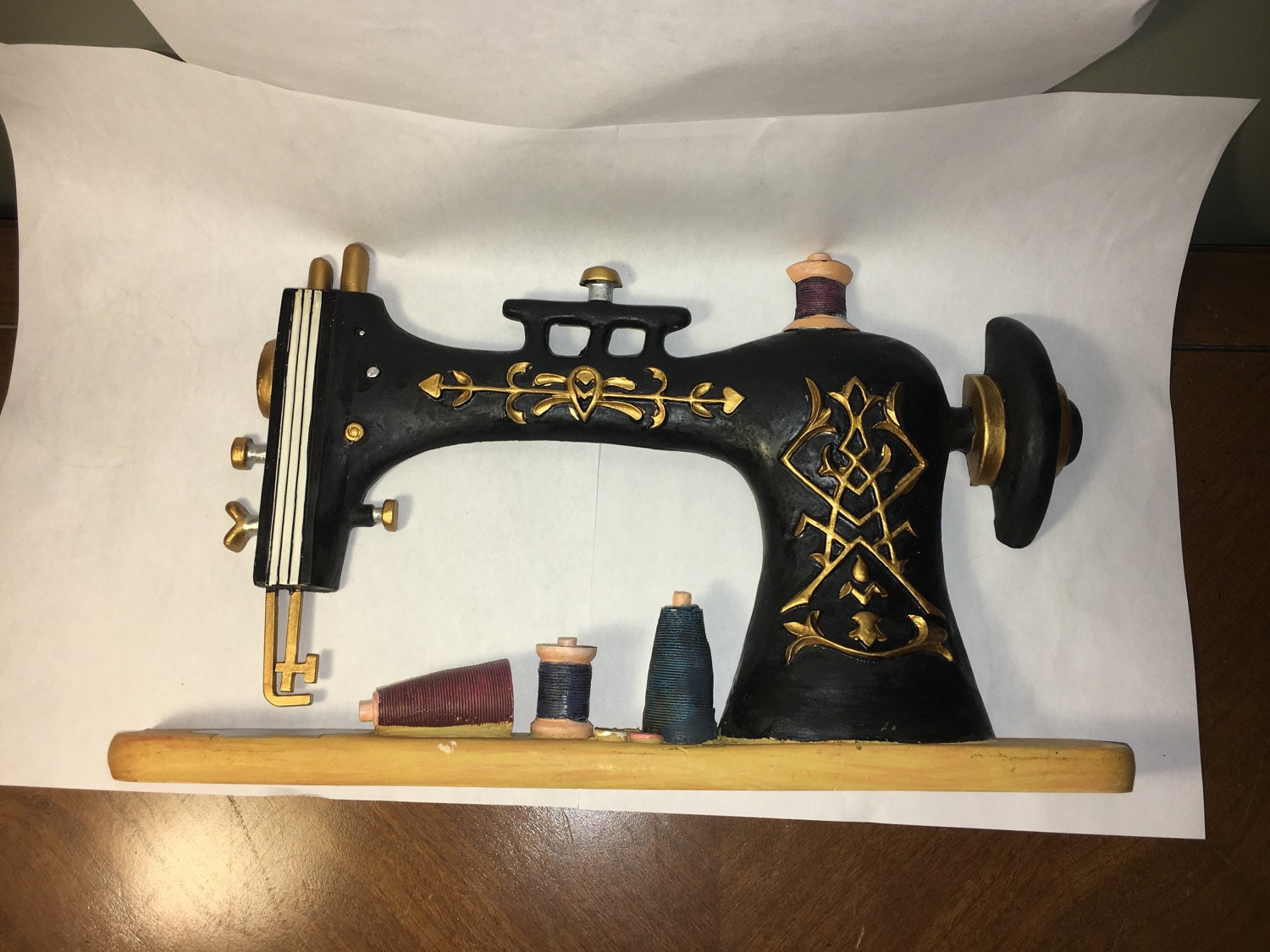 Vintage Carved Resin Ornate Wall Decor Sewing Machine - Singer look