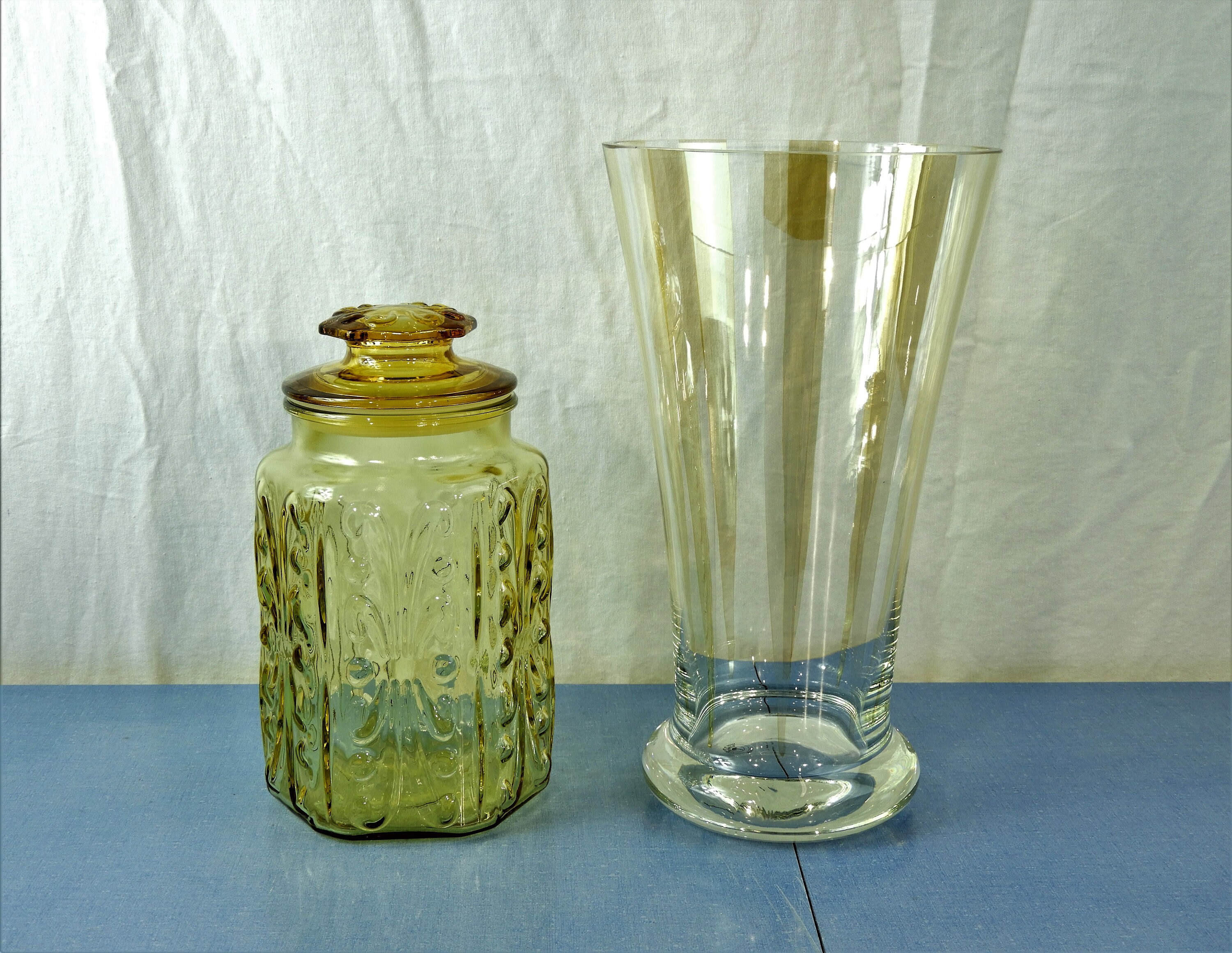 Vintage Glass Vase, Entryway Decor, Clear Crystal, Horn Shape