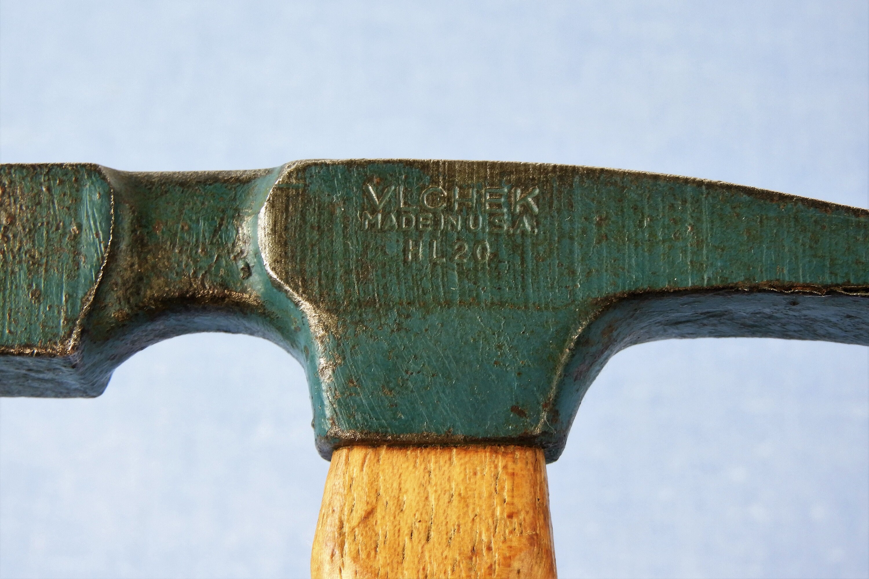 Vintage Vlchek Hammer, HL20 Masonry Tool, Blue Steel Head, Hardwood