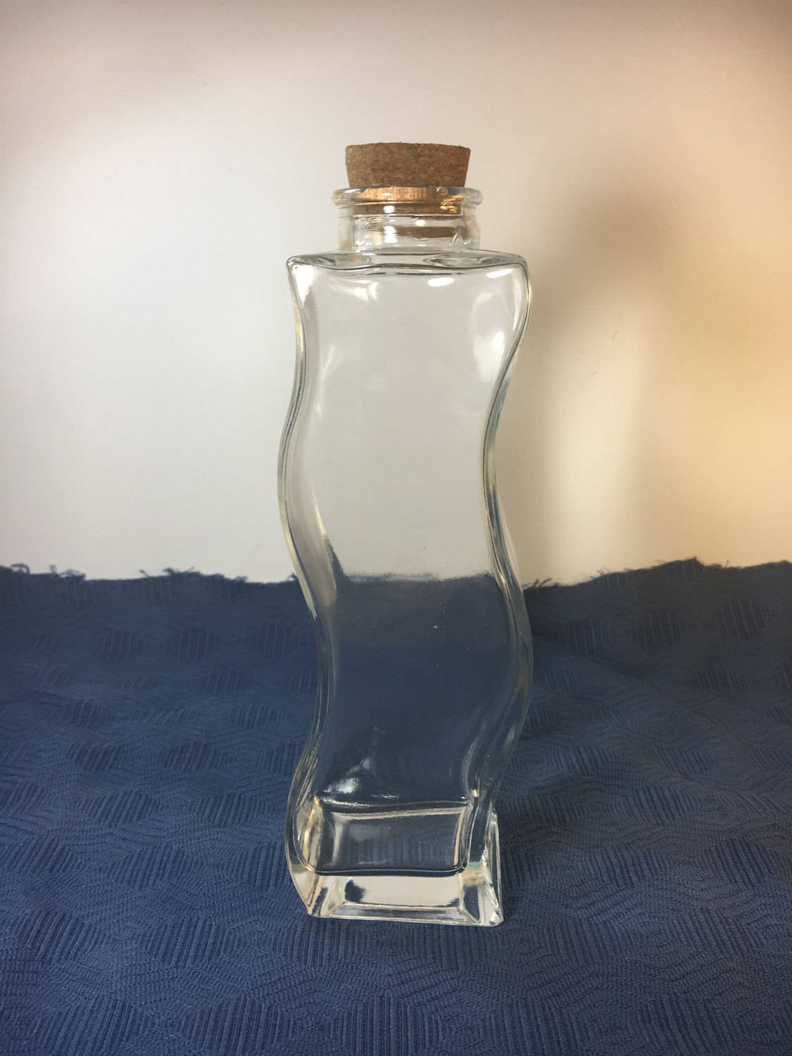 Vintage Curved Decorative Bottle w/Cork, Curvy Glass Bottle, Decorative