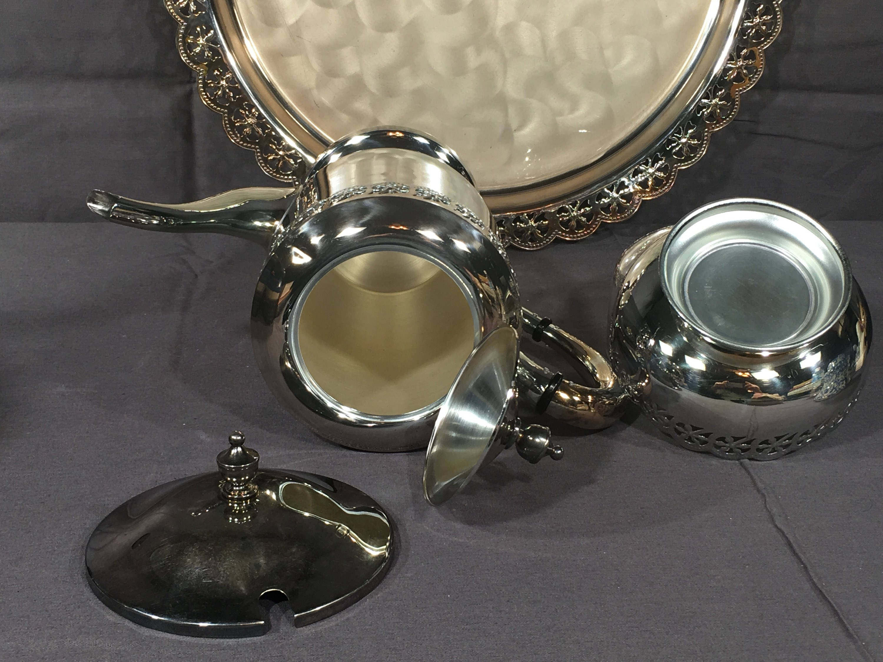 Vintage Silver Tea Set, Decorative Silver Plated Tray