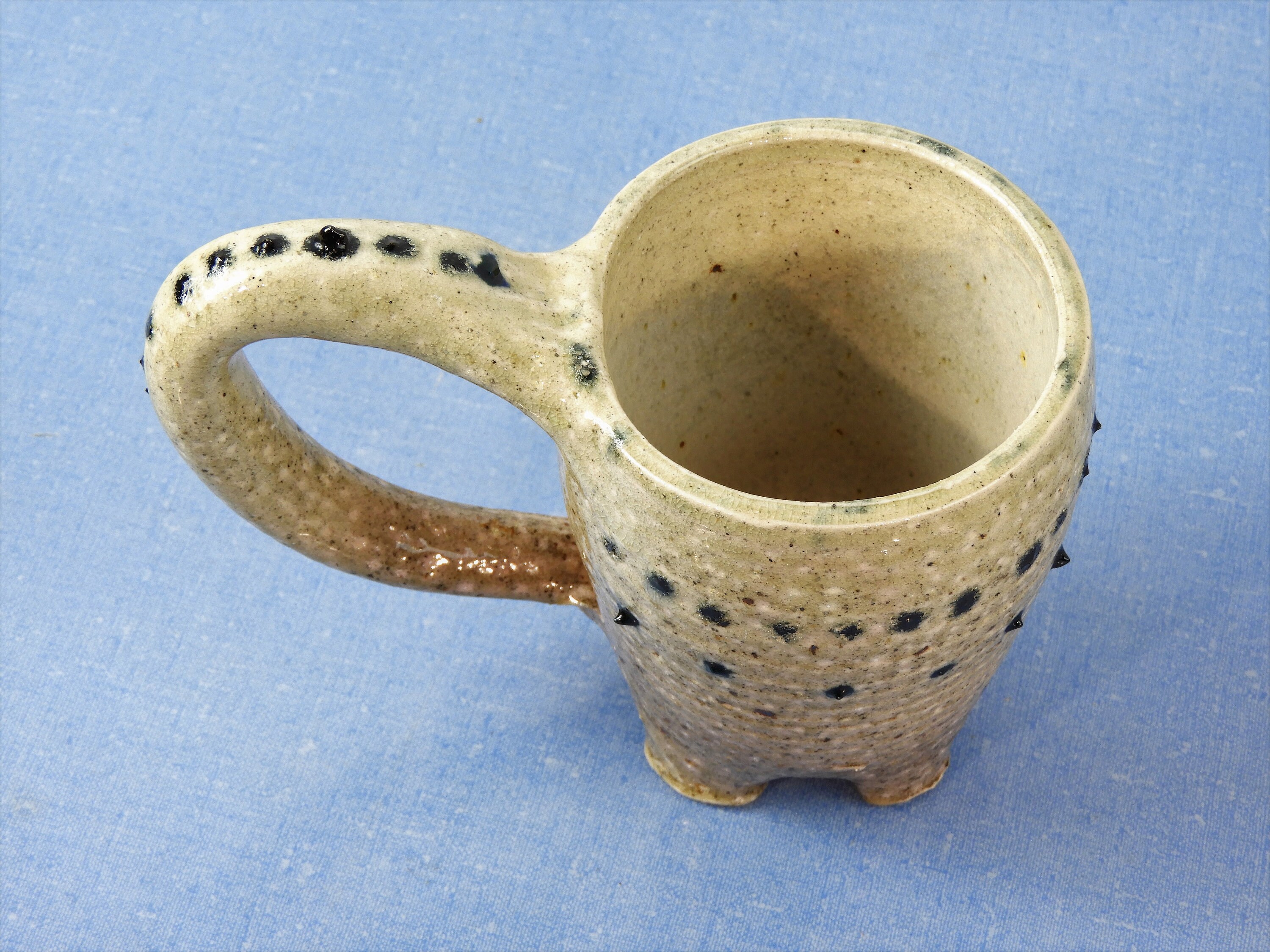 Vintage Dinosaur Mug, Stegosaurus Theme, Beige Ceramic Cup, Black Spike Pottery, Kitchen