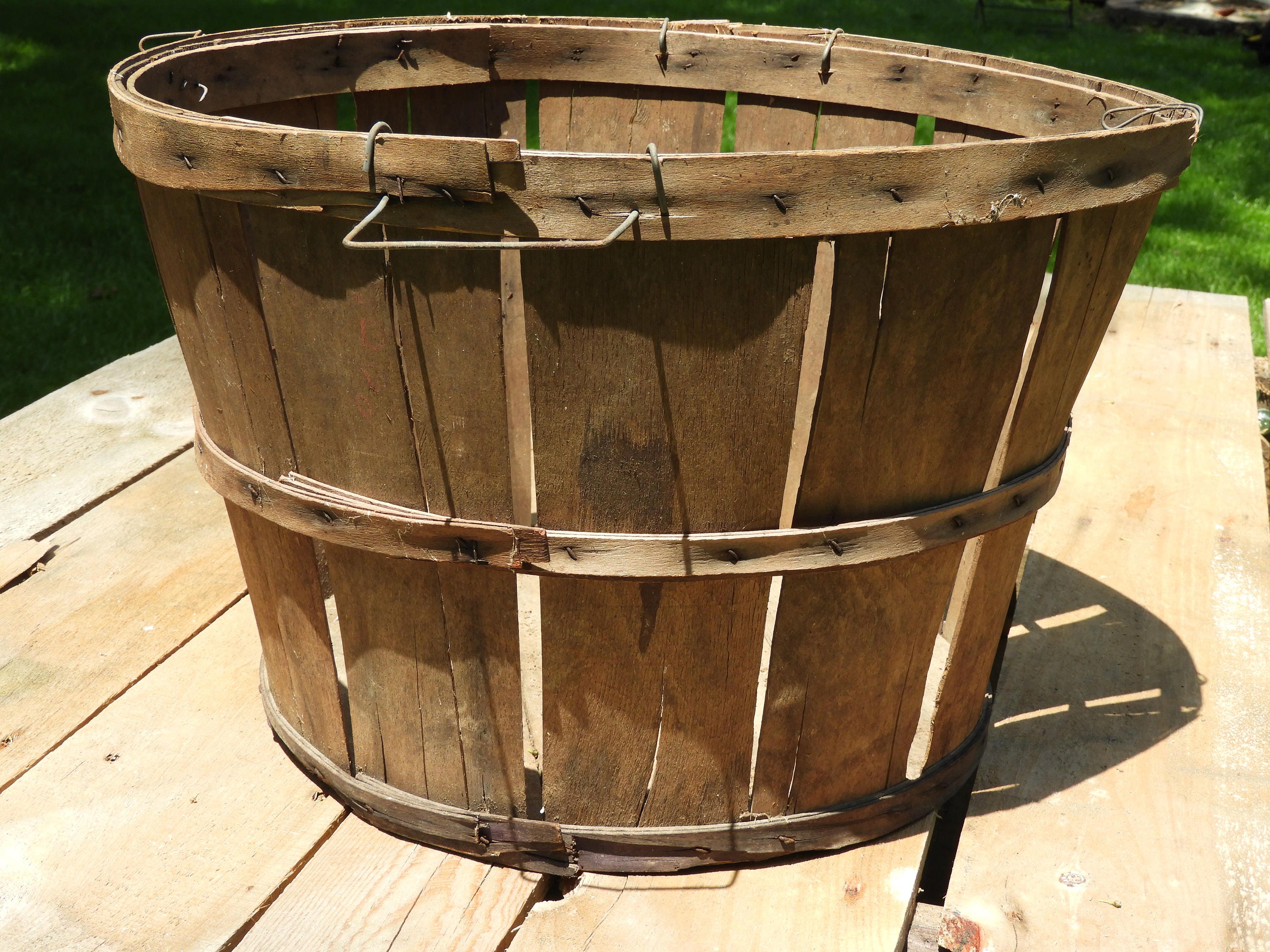 Antique Bushel Basket Primitive Wood Basket Rare Wormy Etsy