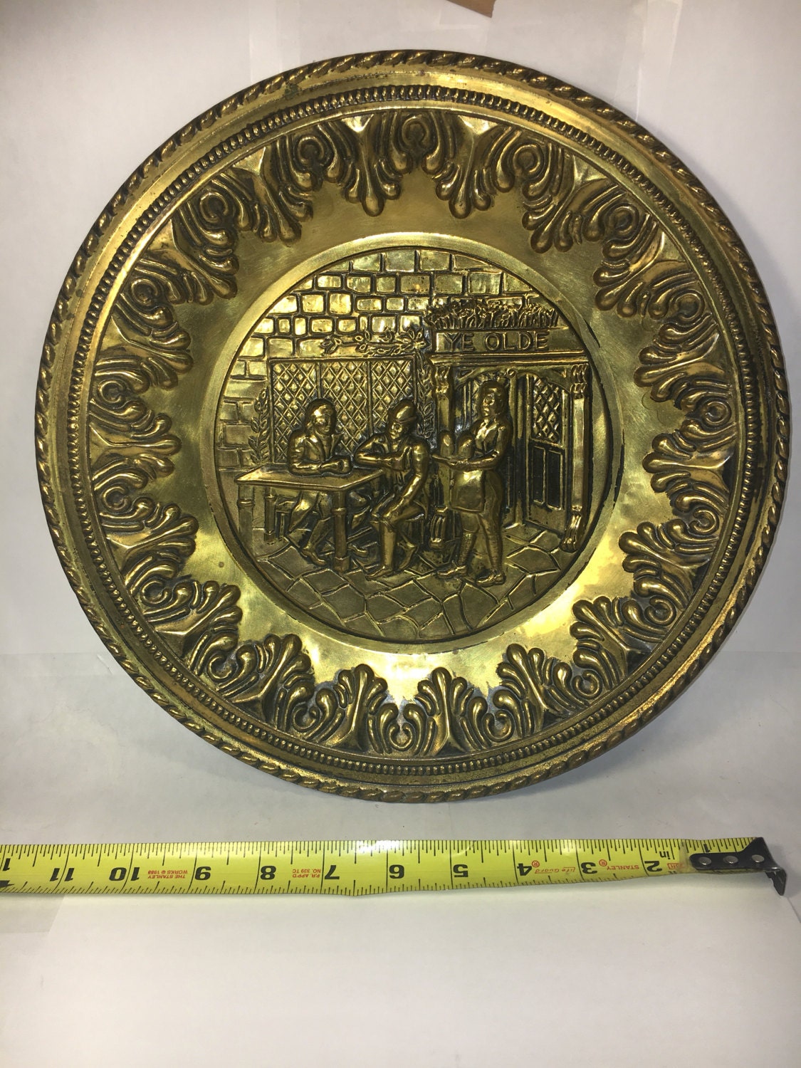 Vintage Set of 2 Brass Plates England Hanging Wall Art Ye Olde Pub