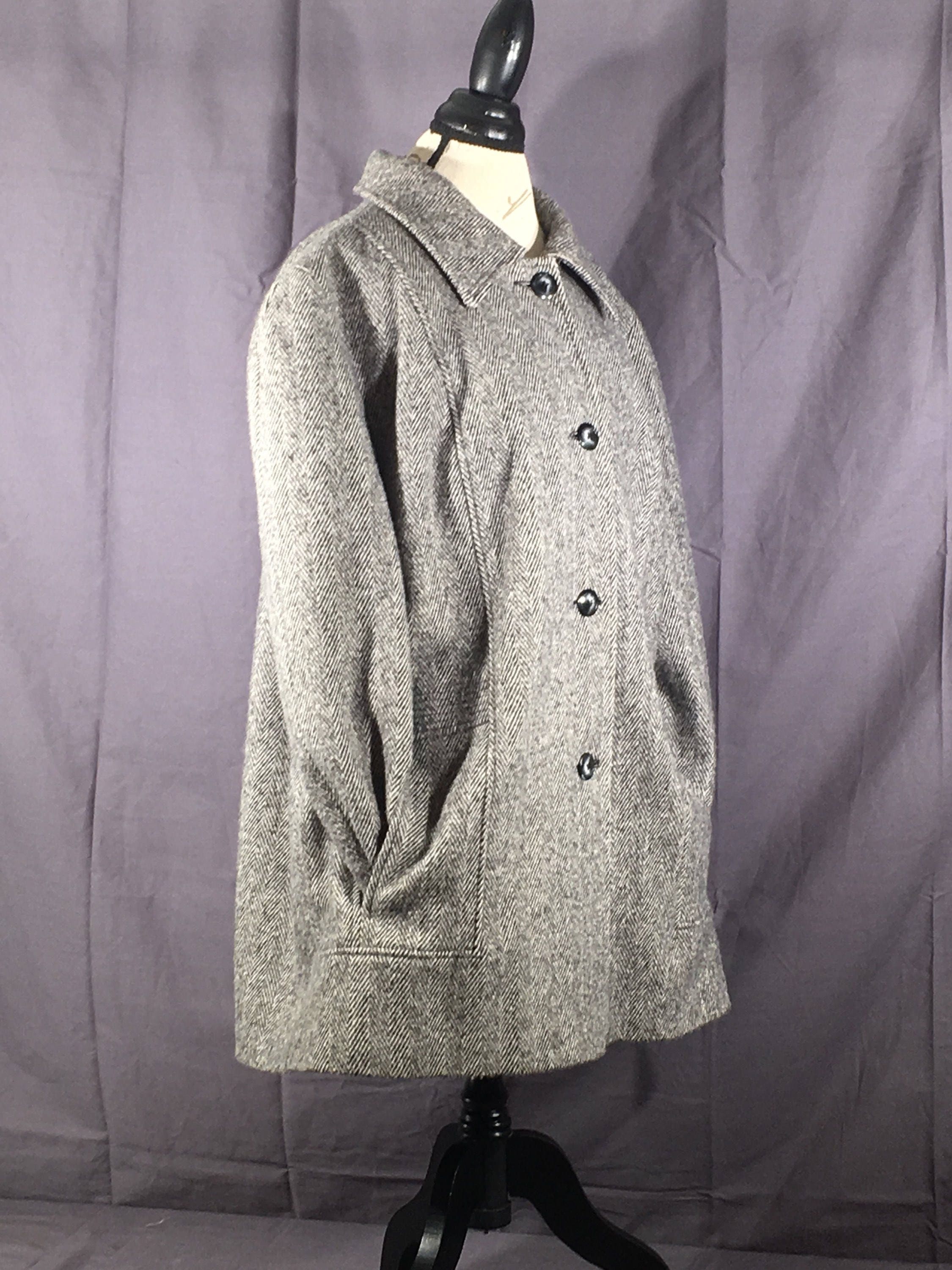 Vintage Wool Coat, Womens 18W Herringbone Overcoat, Herman Kay Winter