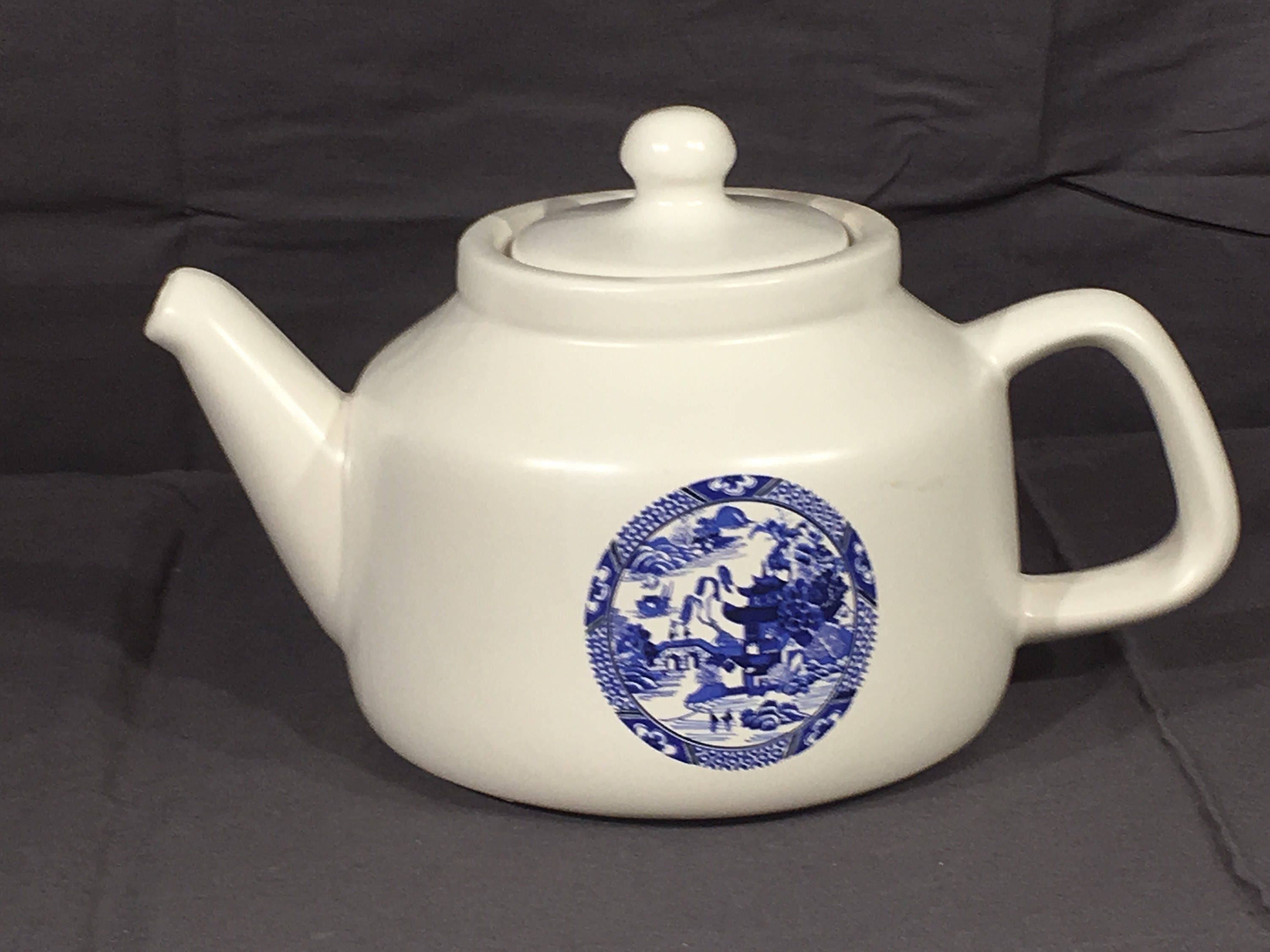 Vintage McCoy Teapot, Decorative White Blue Tea Pot, McCoy 163 Ceramic Kettle, McCoy Pottery Tea